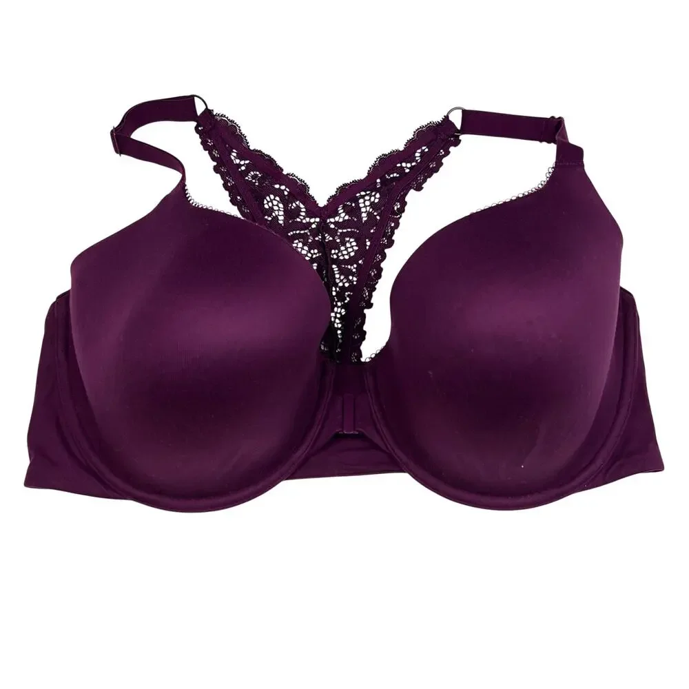 Victoria's Secret Bra Women 38DDD Body Lined Demi Racerback Lace Purple Romantic